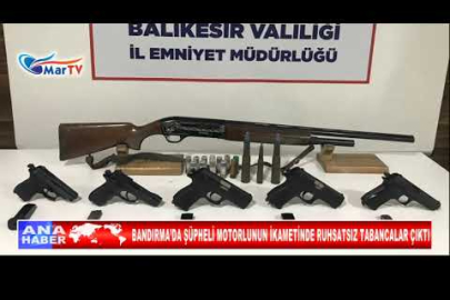 BANDIRMA’DA ŞÜPHELİ MOTORLUNUN İKAMETİNDE RUHSATSIZ TABANCALAR ÇIKTI